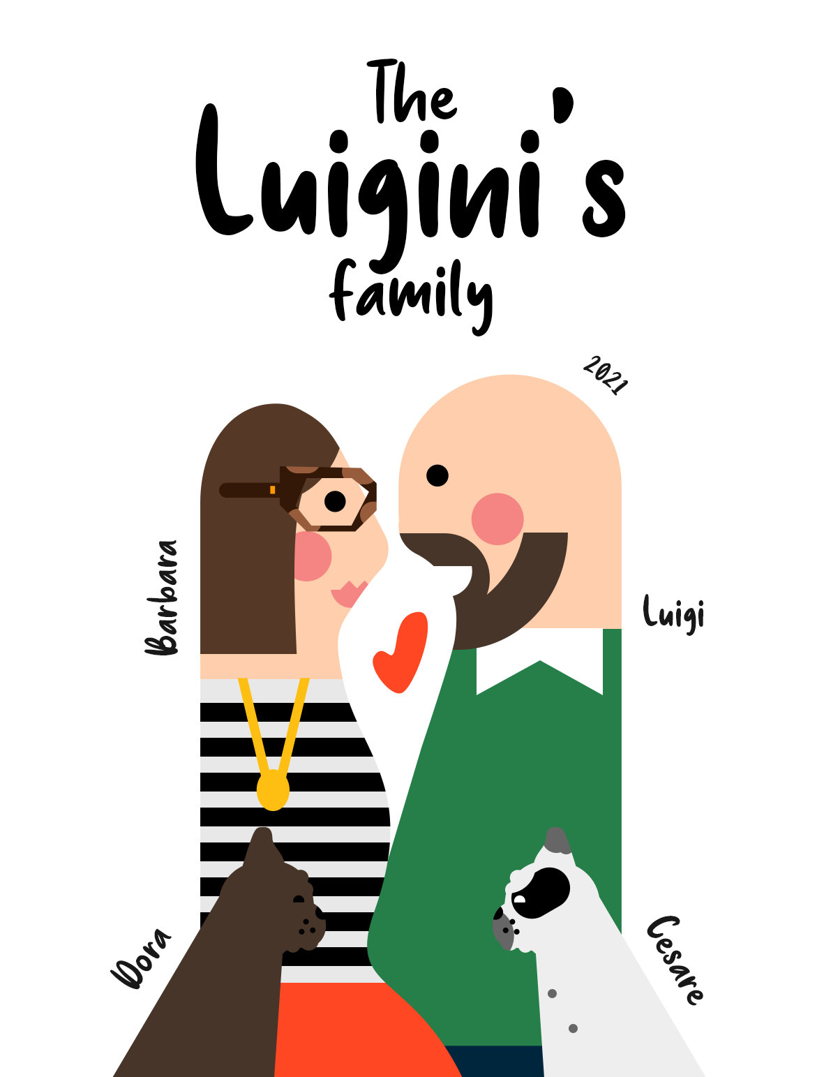 Custom Family Portrait With Pets Frame, Cartoon Wall Art, Illustration From Photo