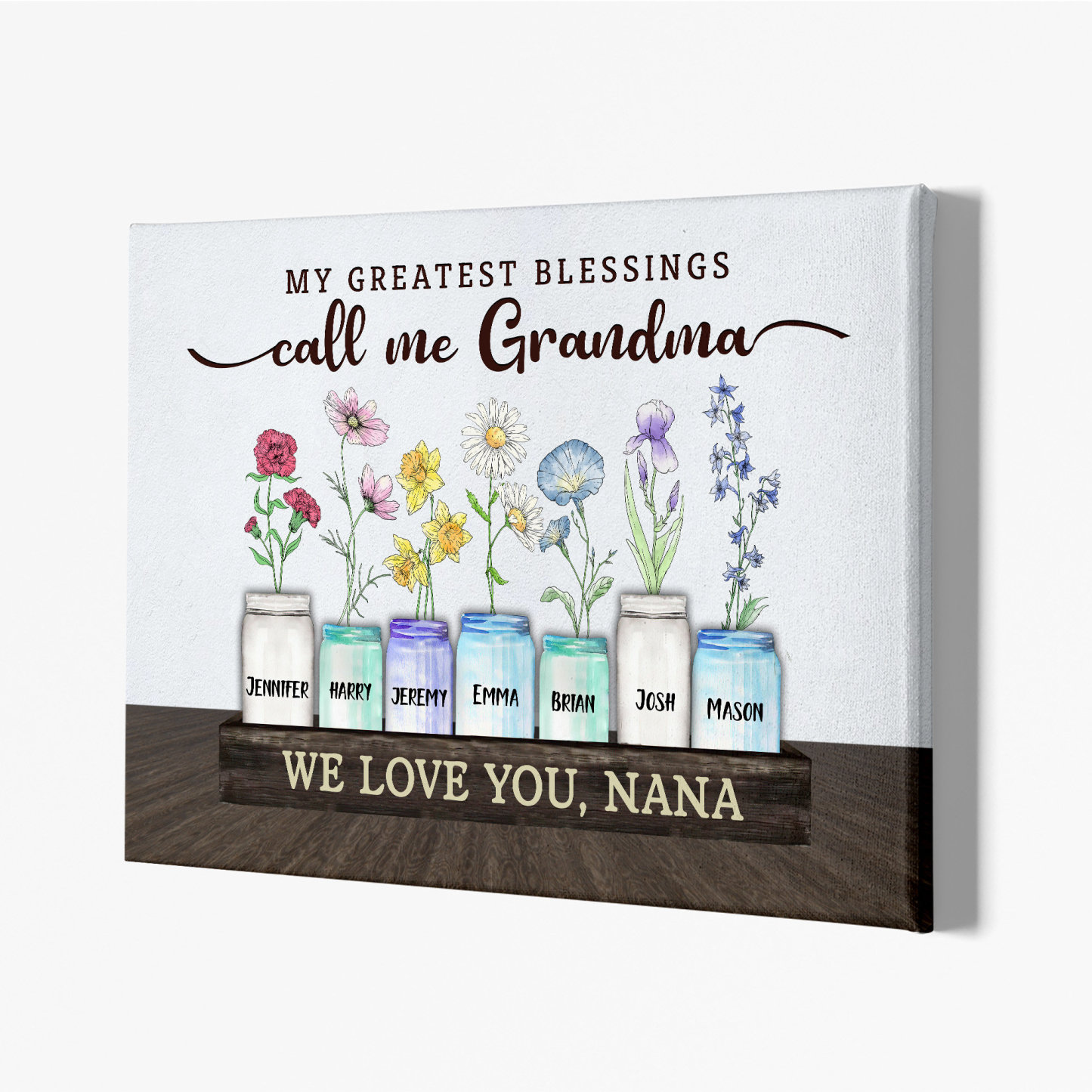 Personalized Birth Month Flower, Custom My Greatest Blessings Canvas, Family Birth Month Print, Gift For Nana