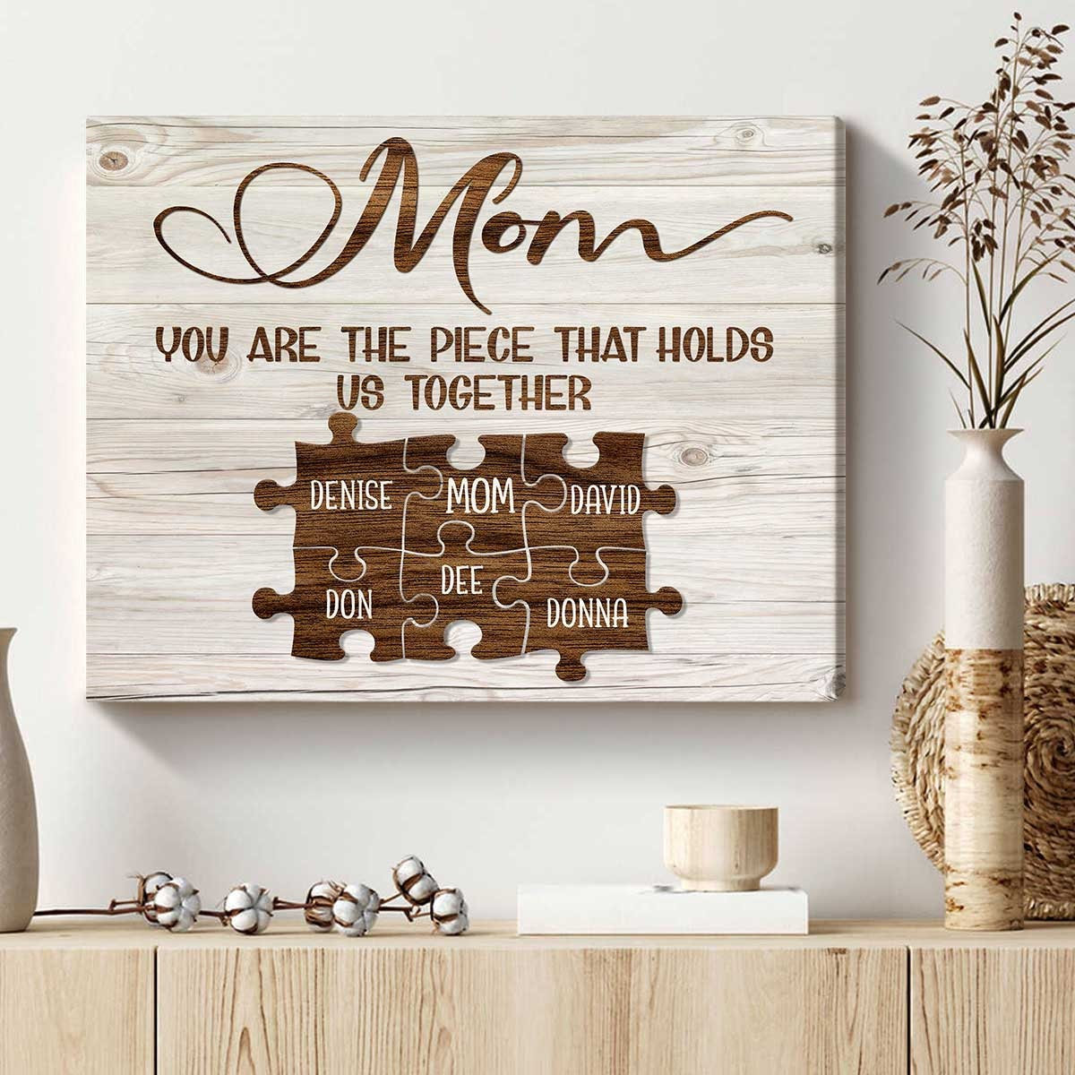 Mom You Are the Piece that Holds Us Together Canvas, Mothers Puzzle Sign, Birthday Gift For Mom, Mom Christmas Gifts From Son, From Daughter