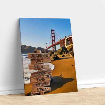 San Francisco Bridge Personalized Name Canvas Wall Art, Best Gift For Family And Friends