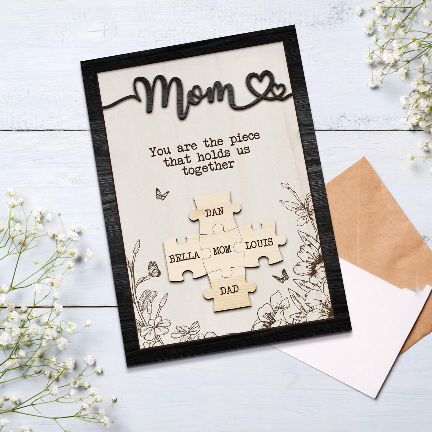 Personalized Mom Puzzle Sign,Piece That Holds Us Together Mother's Day Gift