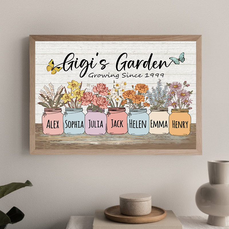 Personalized Grandma's Garden Poster Print, Custom Birth Month Flower Shirt for Grandmother