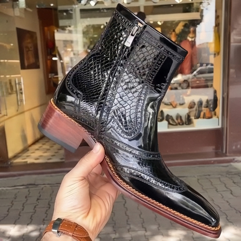 Men's Brisk-Heeled Leather Ankle Boots