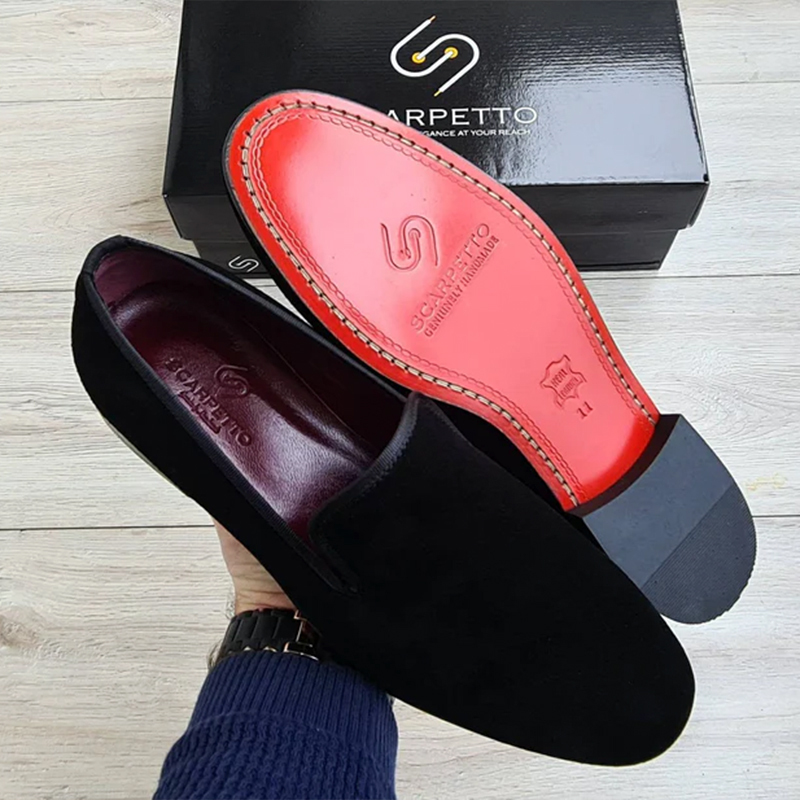 Black Men's Leather Suede Love-Red Leather Sole
