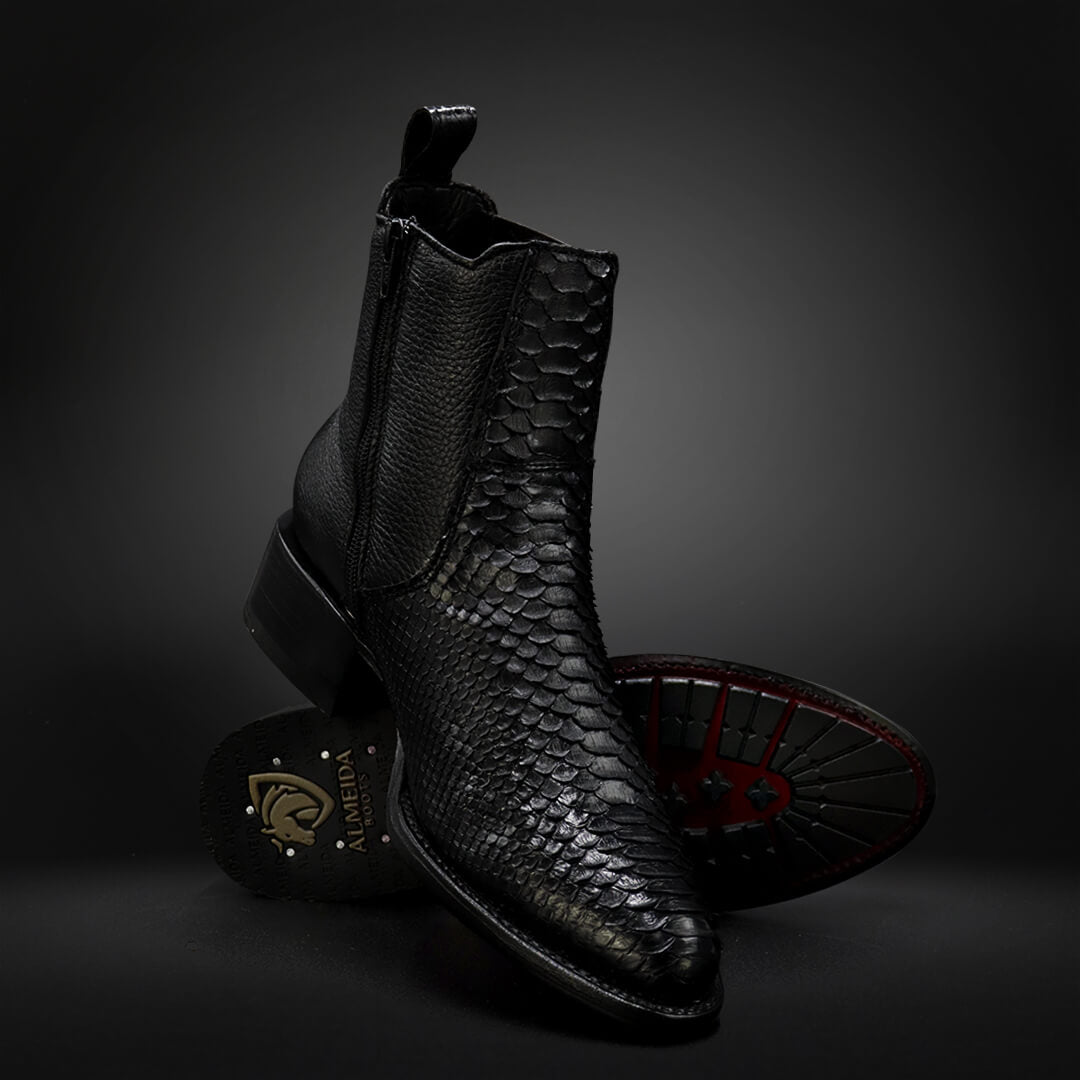 Black Dubai Boots Python/Deer AL601