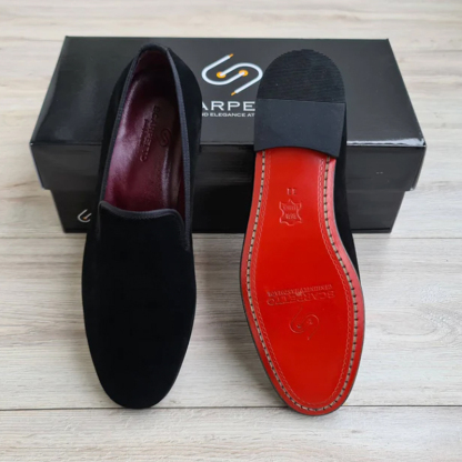 Black Men's Leather Suede Love-Red Leather Sole
