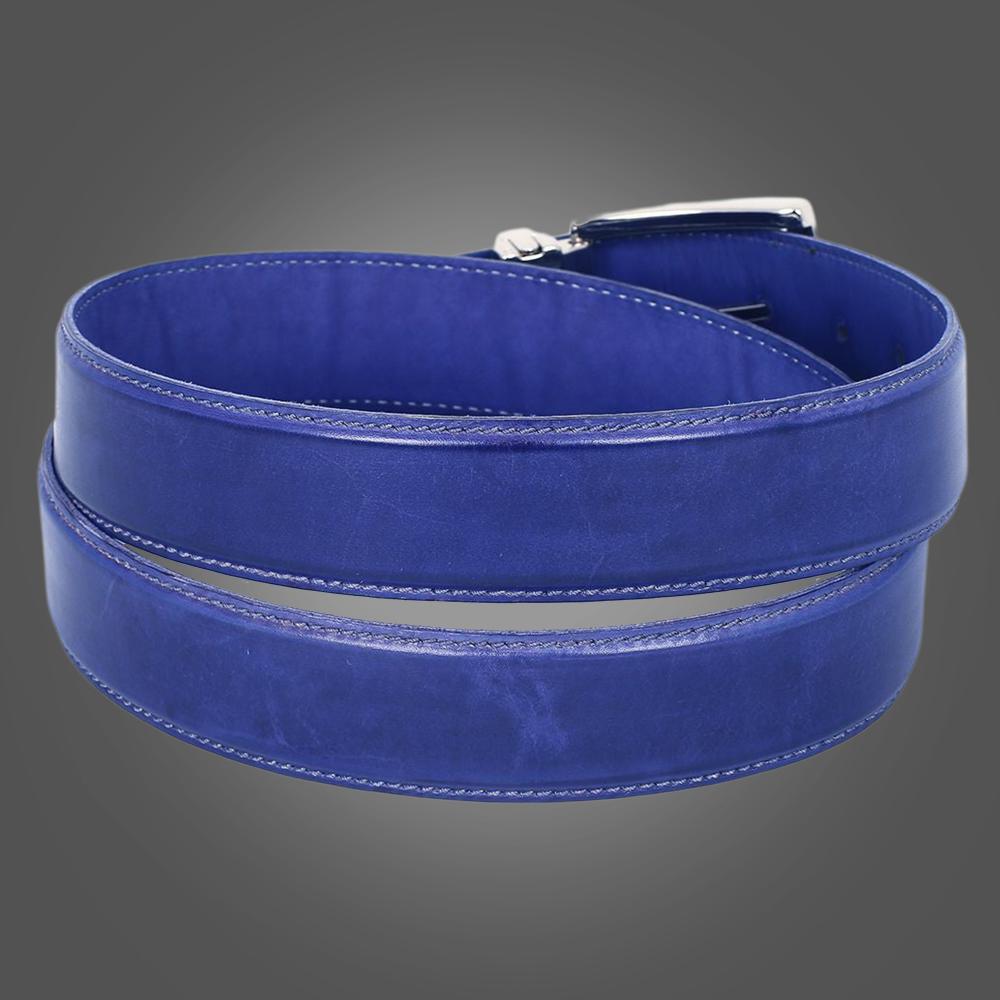 PAUL PARKMAN Men's Leather Belt Hand-Painted Cobalt Blue