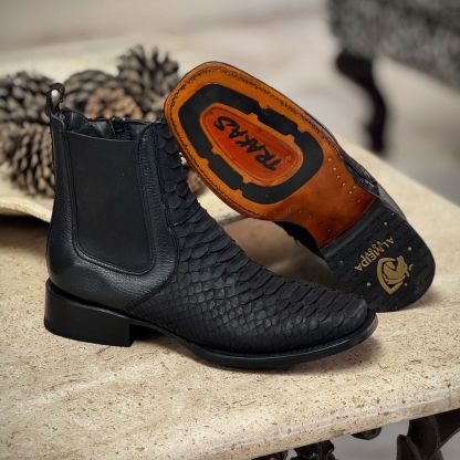 Trakas Booty In Original Python Leather Black And Zipper On One Side For Comfort, Only In Almeida Boots