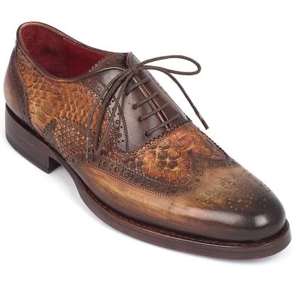 Goodyear Welted Camel Genuine Python &  Calfskin Wingtip Oxfords