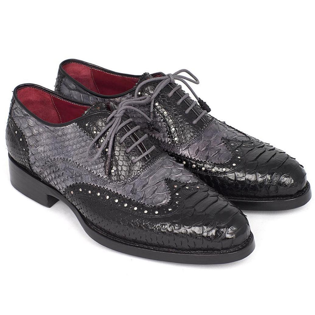 Goodyear Welted Camel Genuine Python &  Calfskin Wingtip Oxfords