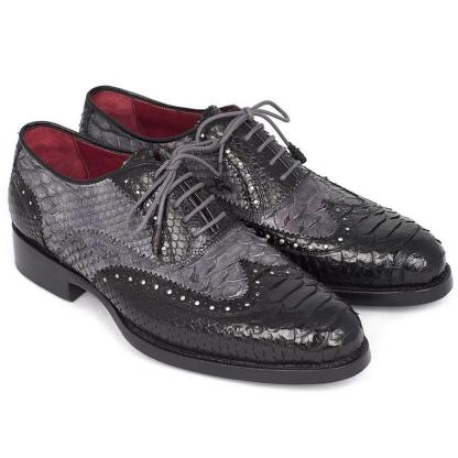 Goodyear Welted Camel Genuine Python &  Calfskin Wingtip Oxfords