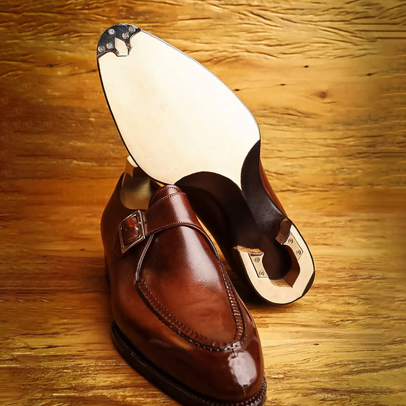 Single Monk Strap Brown In Patina.'With 3.5 Cm Heel Plus 1.5 Cm Insole'