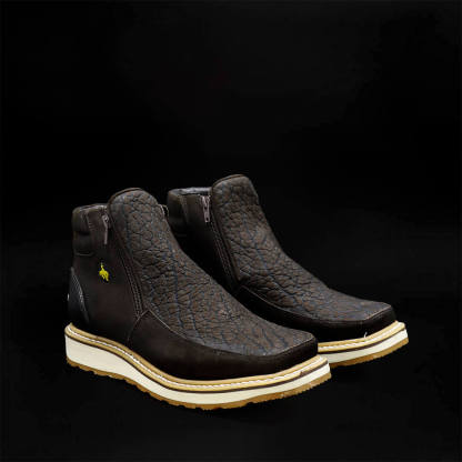 Double Zip Cow Collar Boots Chocolate Color