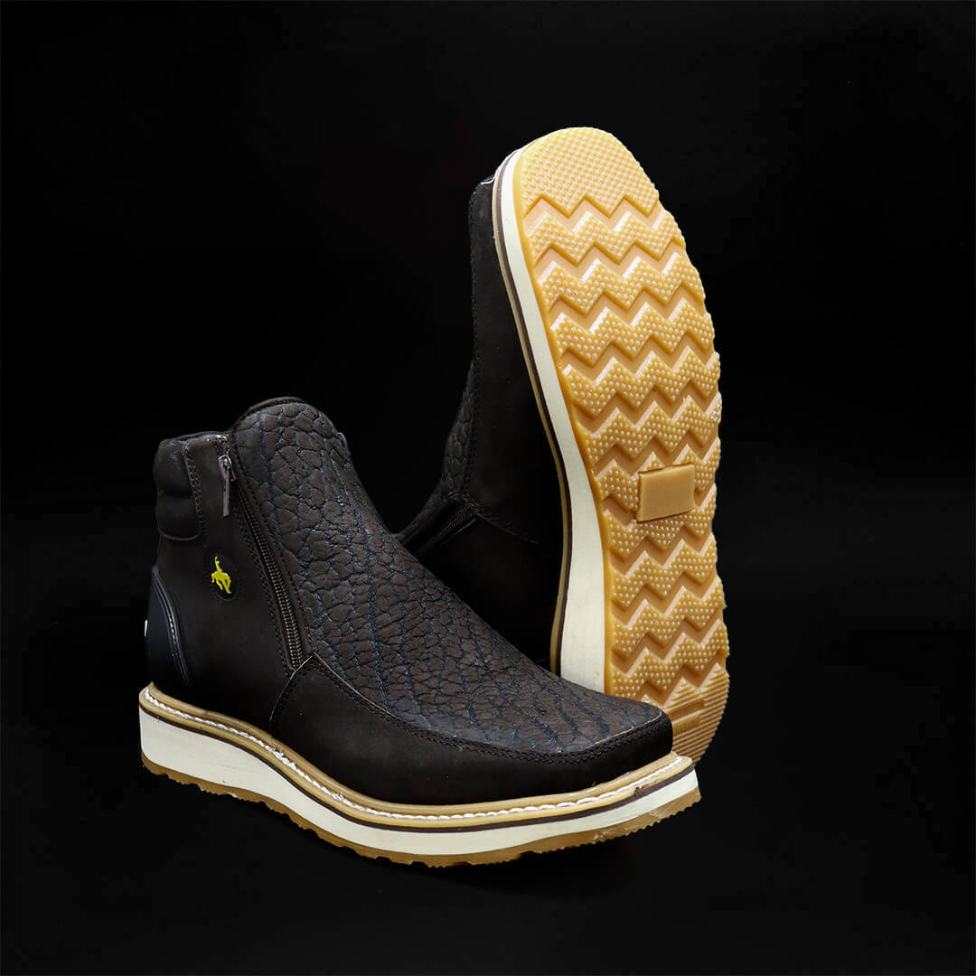 Double Zip Cow Collar Boots Chocolate Color