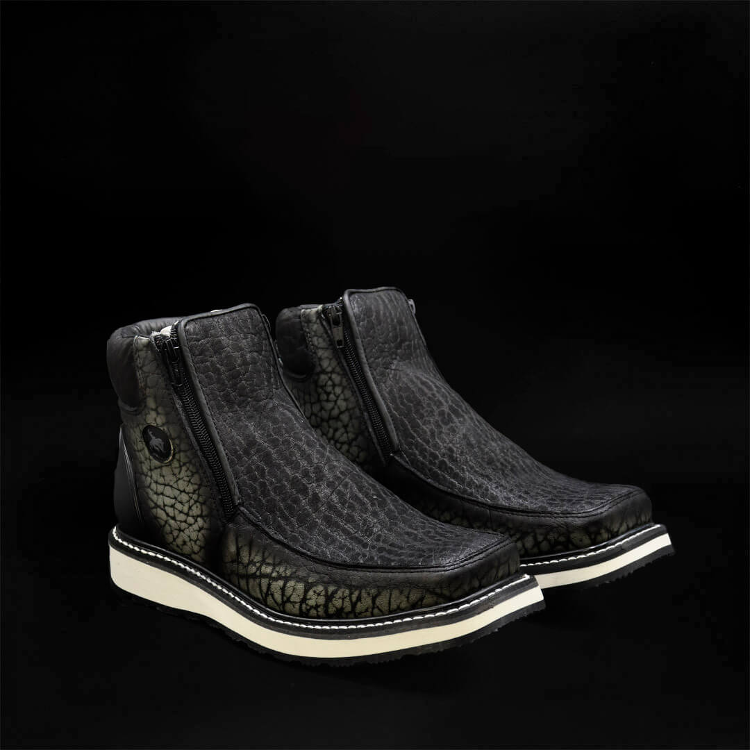 Double-Zip Gray Bull Collar Boot