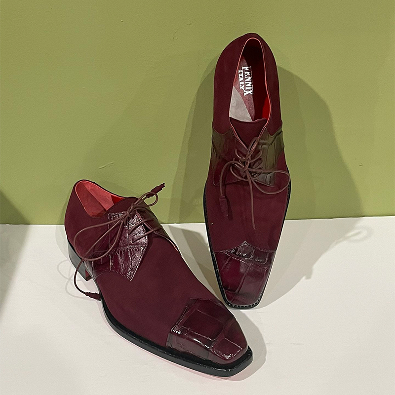 Fennix Italy Shoes Burgundy Dressy Suede Alligator