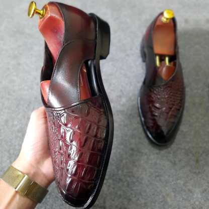 Handmade Burgundy Alligator Leather Loafers