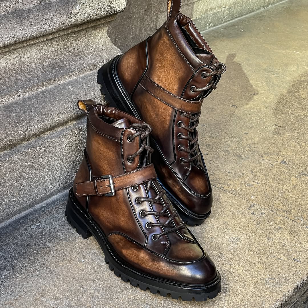 Kubilai Boots, Commando Sole St Moritz, Chocolate Brown Patina