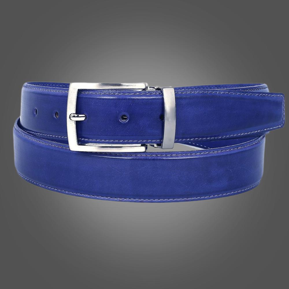 Men's Leather Belt Hand-Painted Cobalt Blue