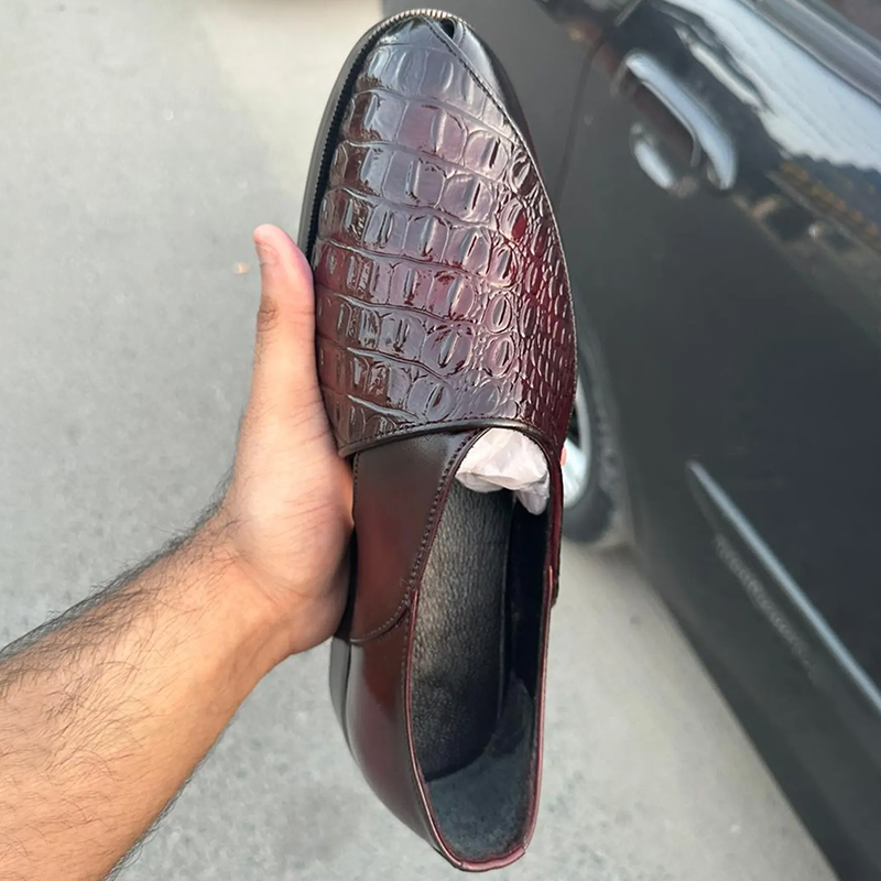 Handmade Burgundy Alligator Leather Loafers