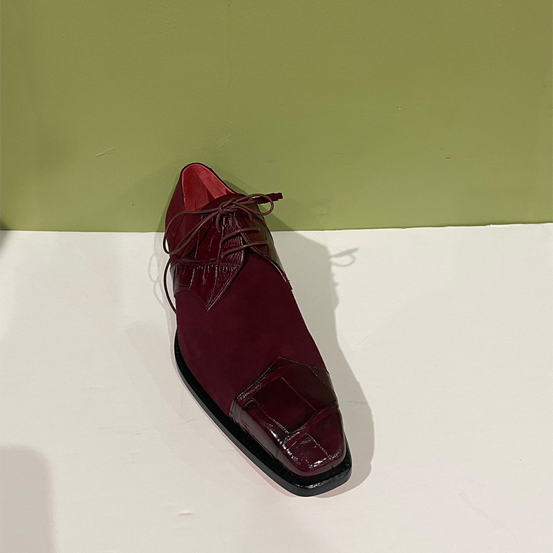 Fennix Italy Shoes Burgundy Dressy Suede Alligator