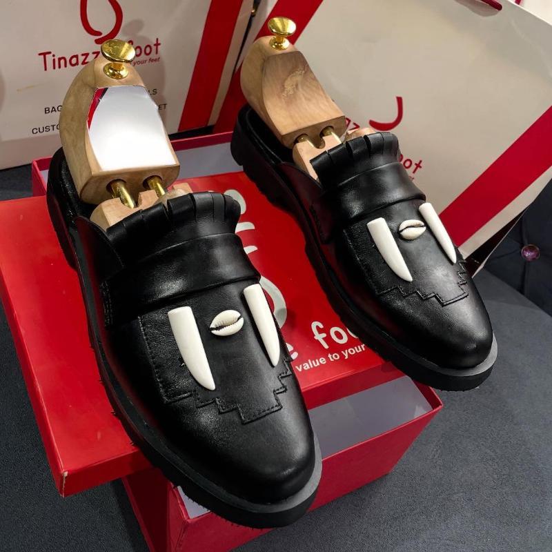 Black Cowhide Loafers Half Slippers