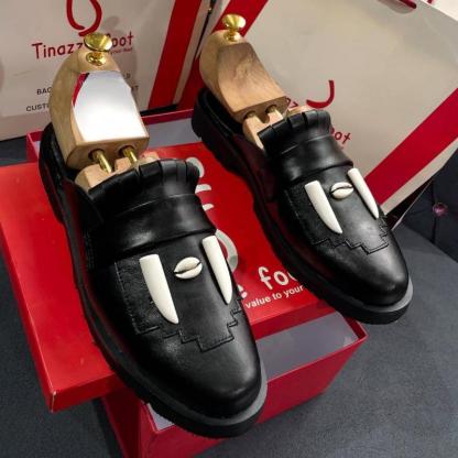 Black Cowhide Loafers Half Slippers