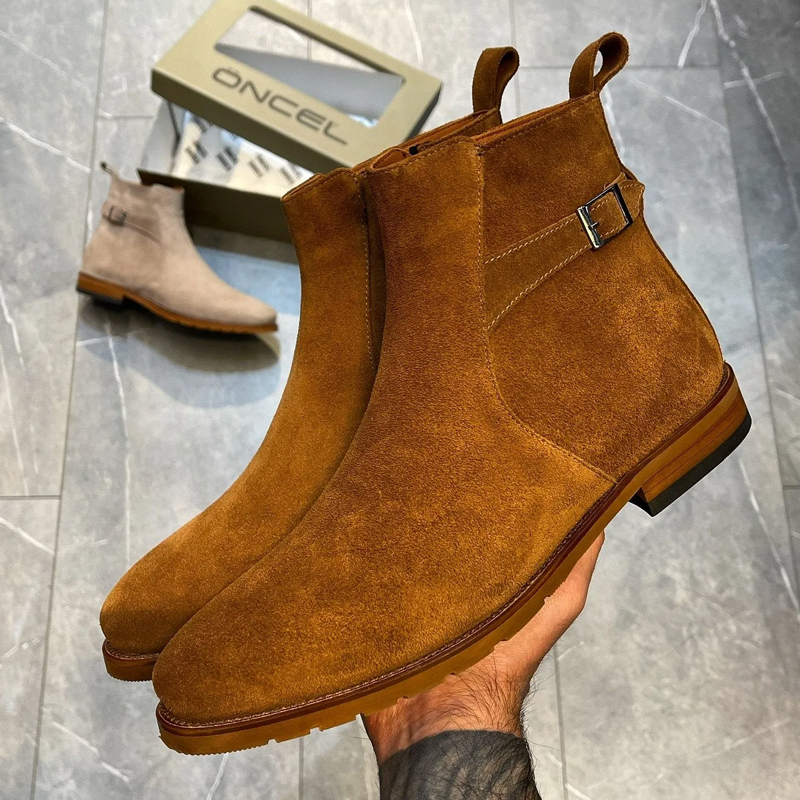 Suede Buckle Boots