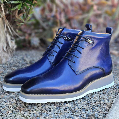 Carrucci Blue Burnished Calfskin Lace-Up Men's Boot Genuine Leather