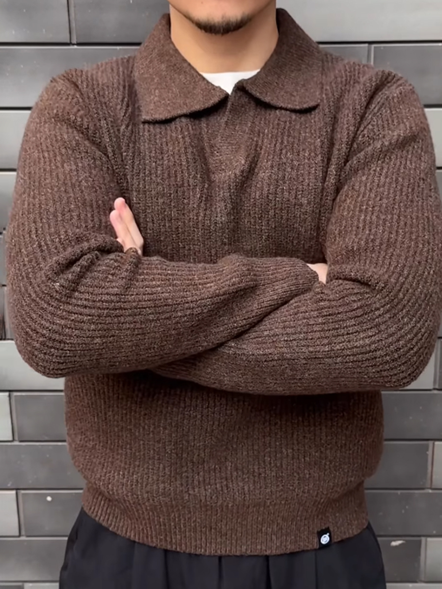 Men's V-neck Knitted Polo Pullover Sweater