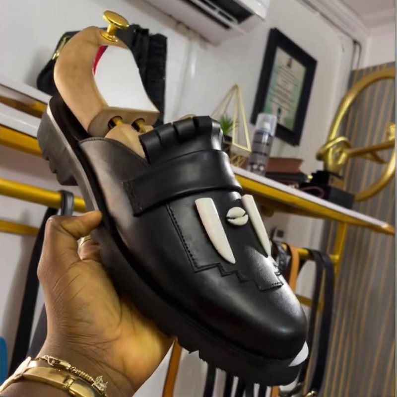 Black Cowhide Loafers Half Slippers