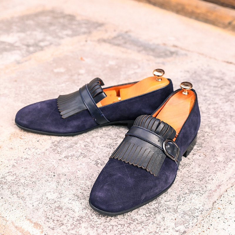 Crafted In Deep Navy Suede Leather With Bold Kiltie And A Single Monk Strap