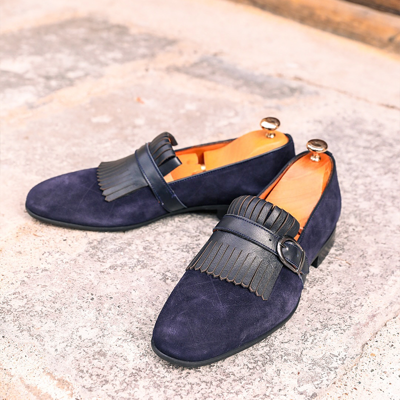 Crafted In Deep Navy Suede Leather With Bold Kiltie And A Single Monk Strap