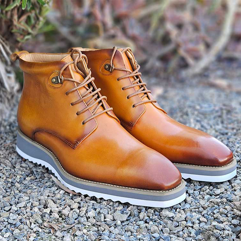 Carrucci Blue Burnished Calfskin Lace-Up Men's Boot Genuine Leather