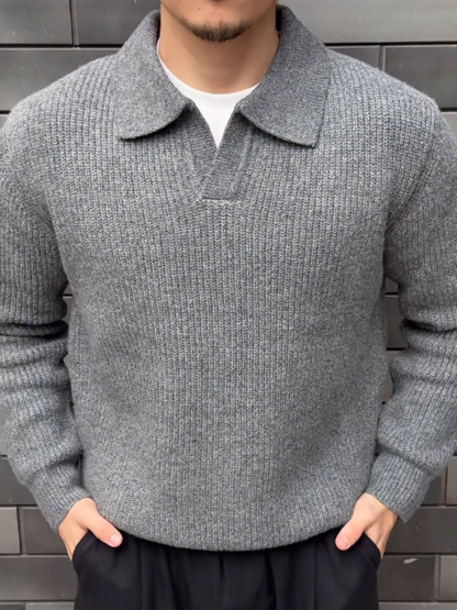 Men's V-neck Knitted Polo Pullover Sweater