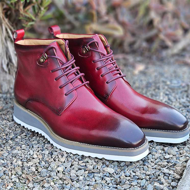 Carrucci Blue Burnished Calfskin Lace-Up Men's Boot Genuine Leather