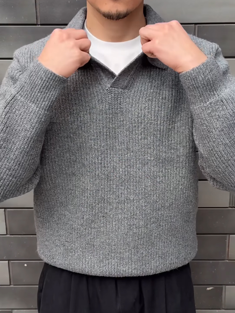 Men's V-neck Knitted Polo Pullover Sweater