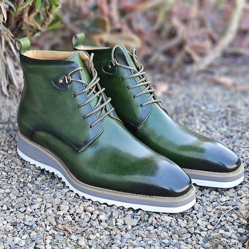 Carrucci Blue Burnished Calfskin Lace-Up Men's Boot Genuine Leather