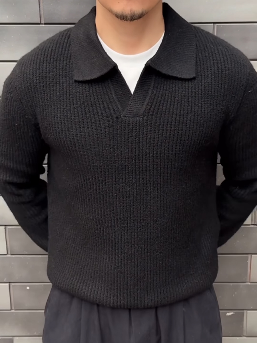 Men's V-neck Knitted Polo Pullover Sweater