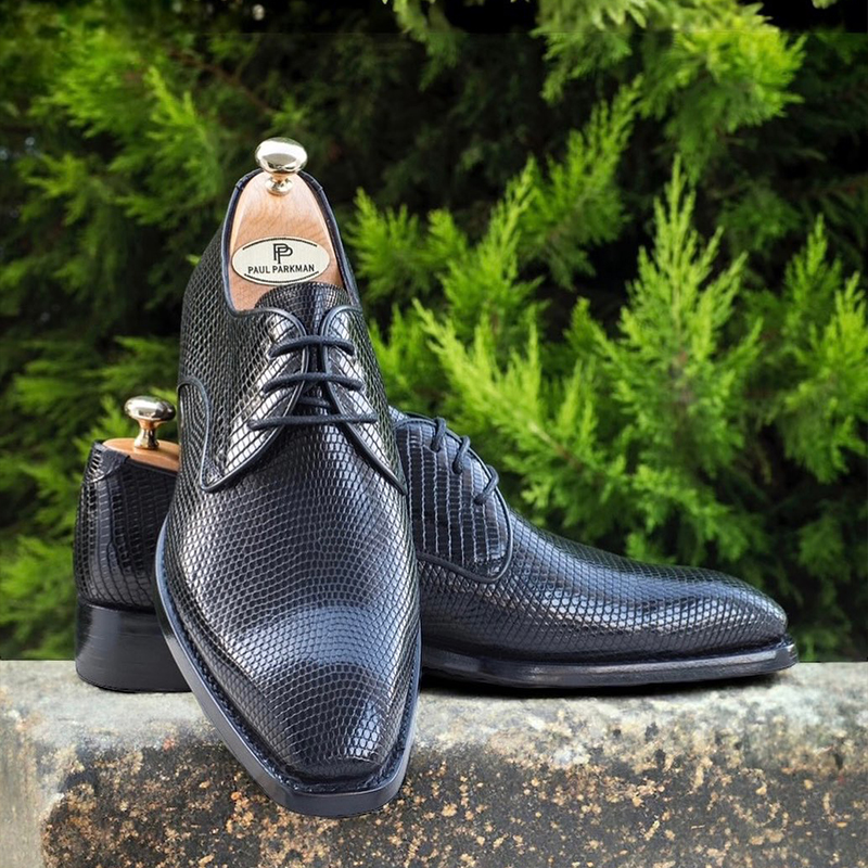 Black Genuine Lizard Skin Derby Shoes For Men