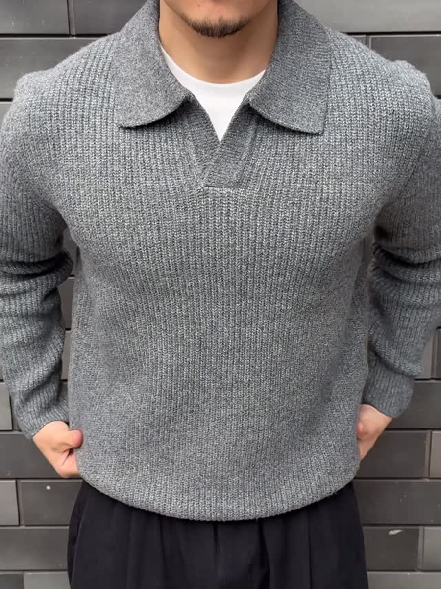 Men's V-neck Knitted Polo Pullover Sweater