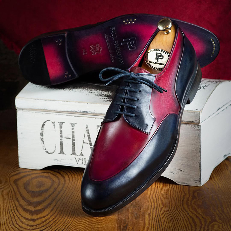Men’s Navy & Burgundy Leather Apron Derby Shoes