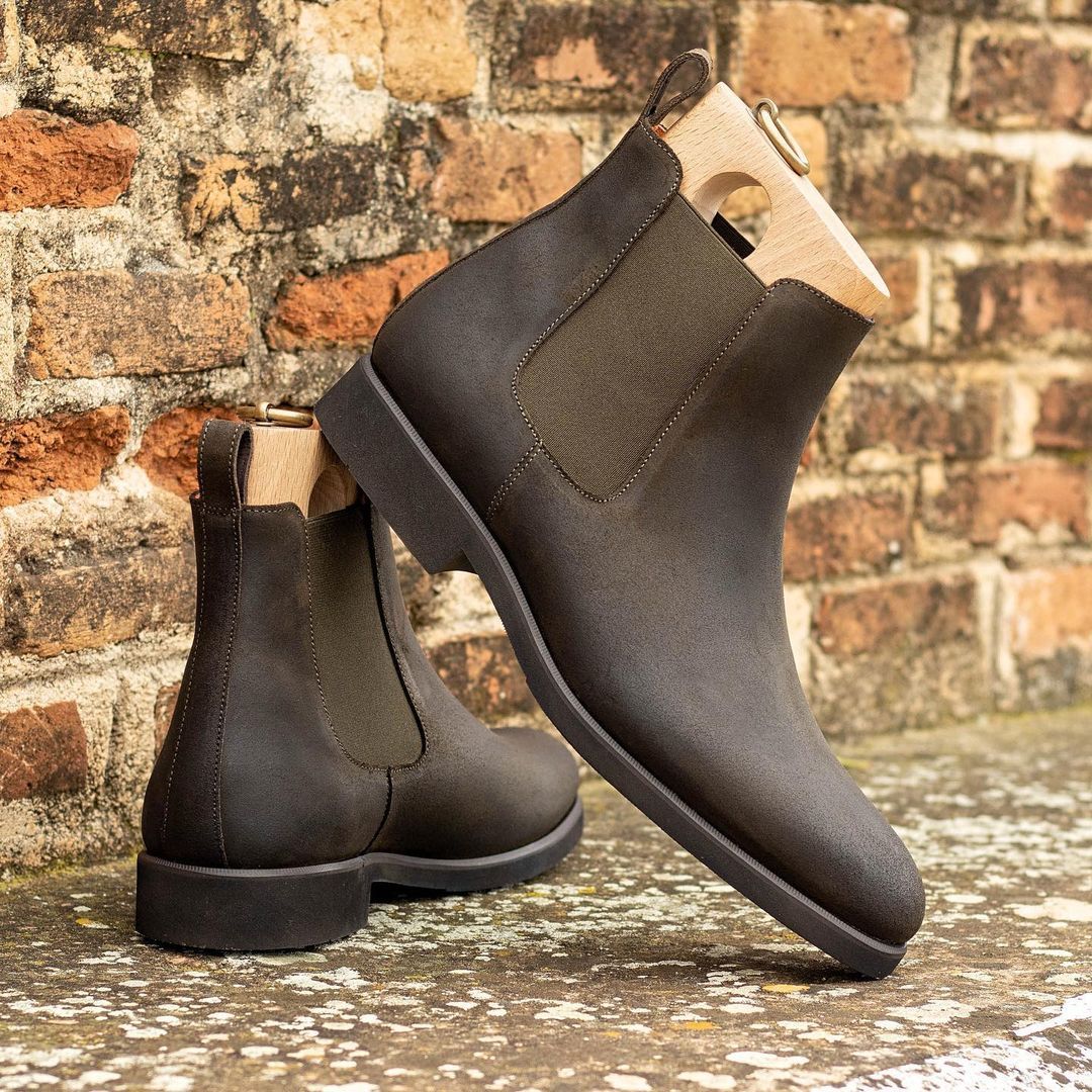 Show The Waxed Suede To Our MTO Production Plan. Crafted From Goodyear Welt Brown Waxed Suede Chelsea Boots With An Ultra-light Rubber Sole-(Buy 2 Free Shipping✔️)