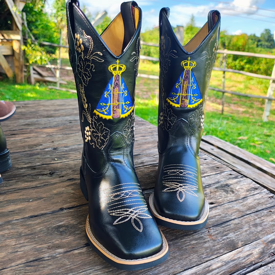 Florence Western Boot, Smooth Brown Leather, Pink Embroidery, Traditio