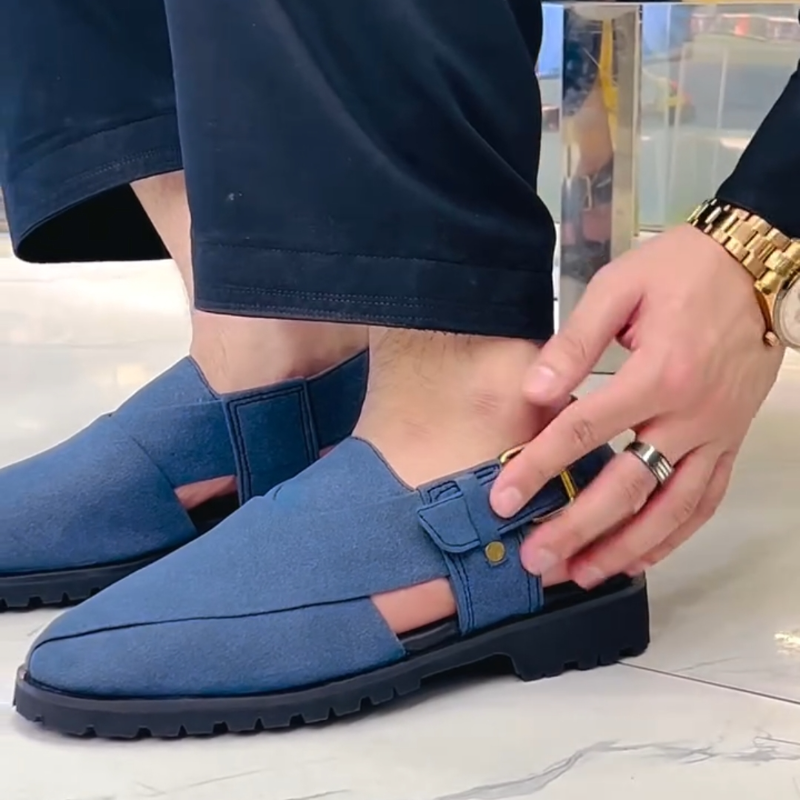 Handmade Blue Roman Slippers