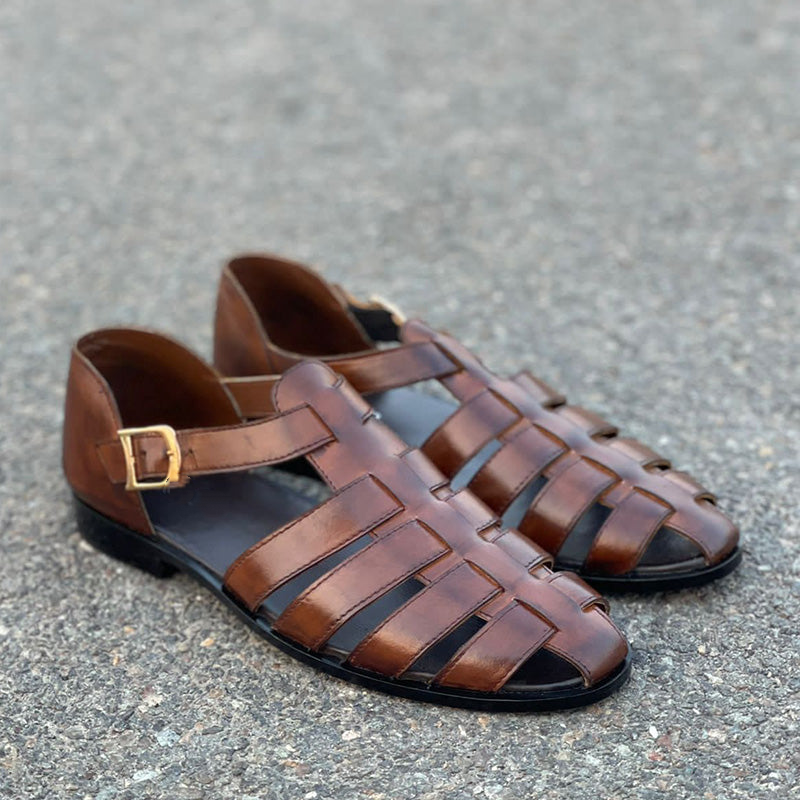PURE LEATHER HANDMADE OLIVER SANDAL BROWN-(Buy 2 Free Shipping✔️)