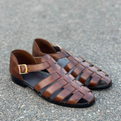 PURE LEATHER HANDMADE OLIVER SANDAL BROWN-(Buy 2 Free Shipping✔️)