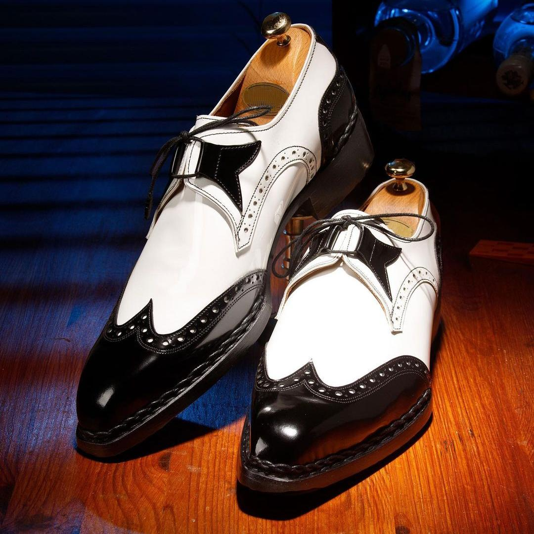 Norwegian Welted Wingtip Men's Dress Shoes Black & White