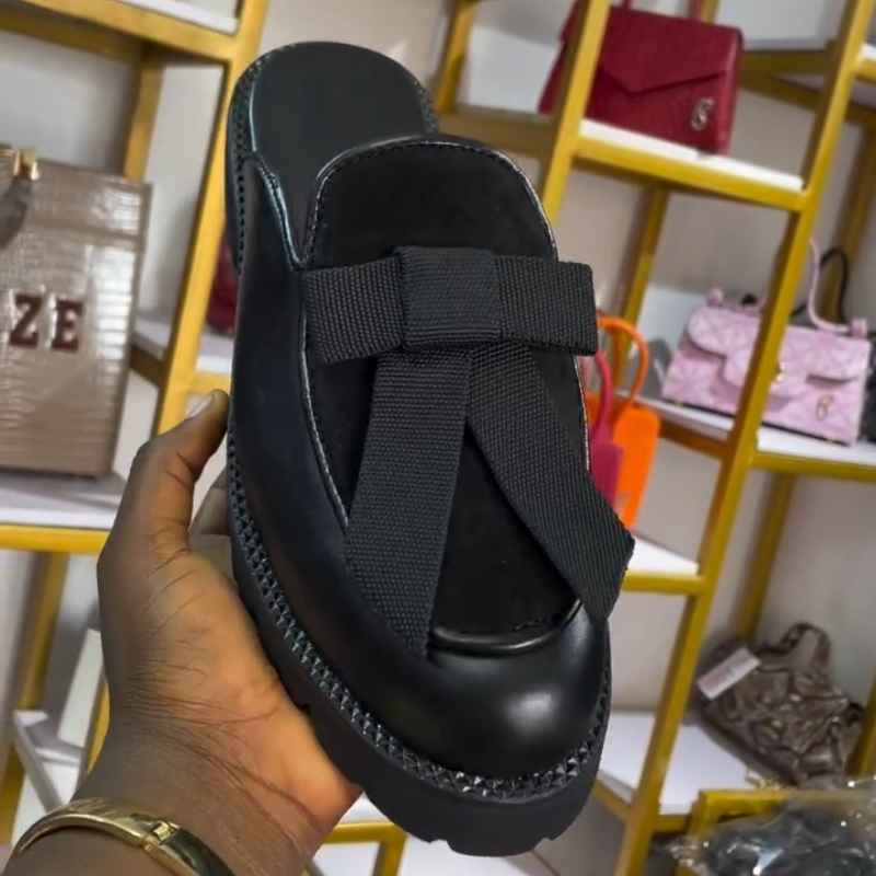 Handmade Cowhide Dress Half Slippers