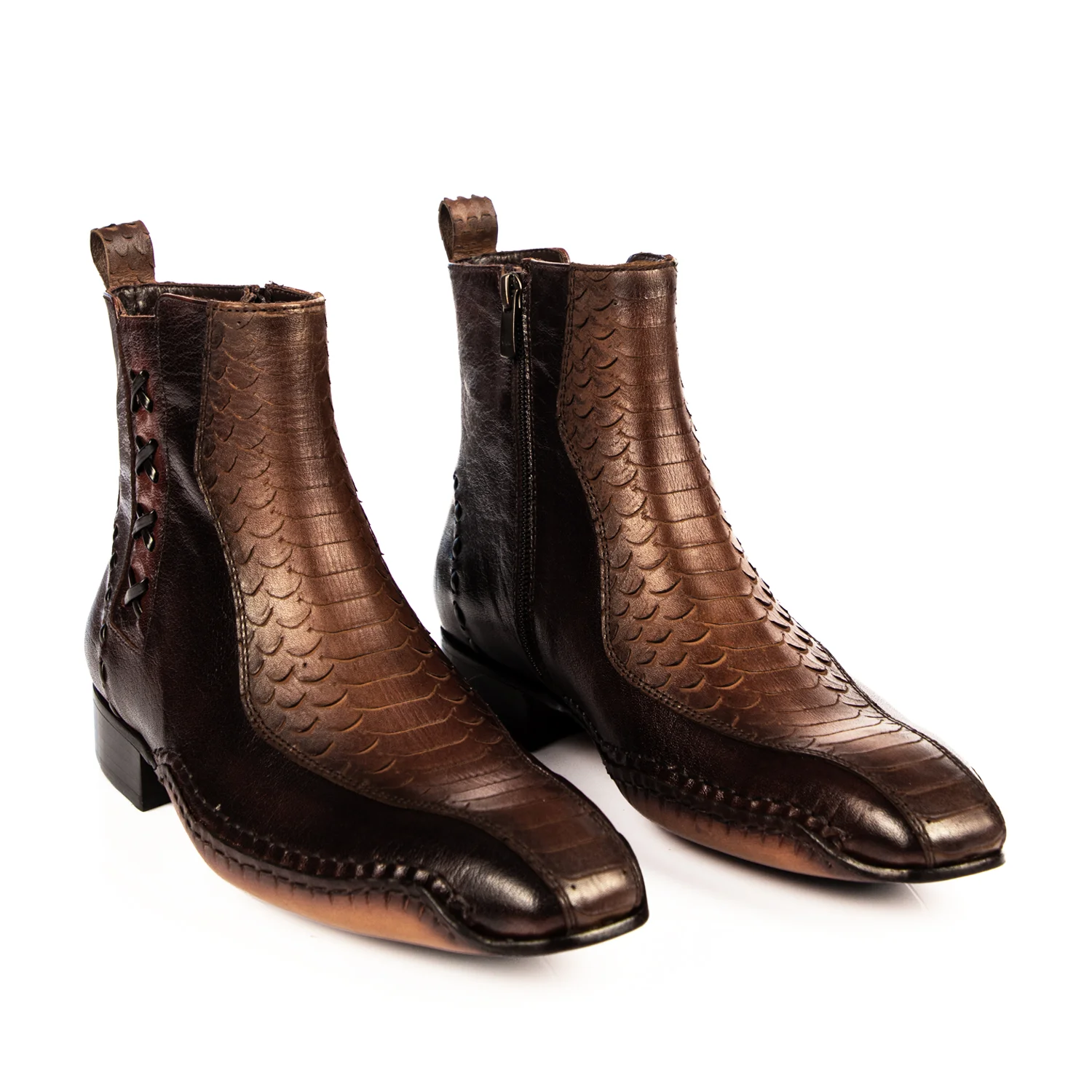 Genuine Piton And Buffalo Leather Brown Opanka Boots